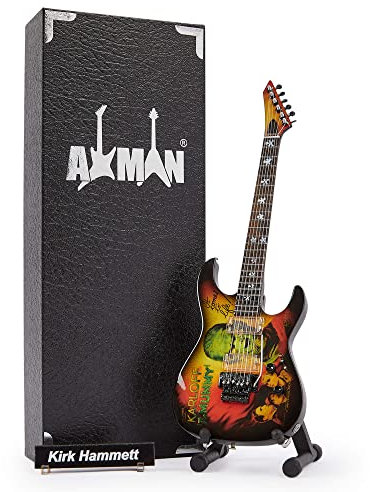 AXMAN Kirk Hammett Miniatur-Gitarren-Nachbildung – Musikgeschenke – handgearbeitetes Ornament im Maßstab 1/4 – inklusive Präsentationsbox, Namensschild und Miniatur-Gitarrenständer
