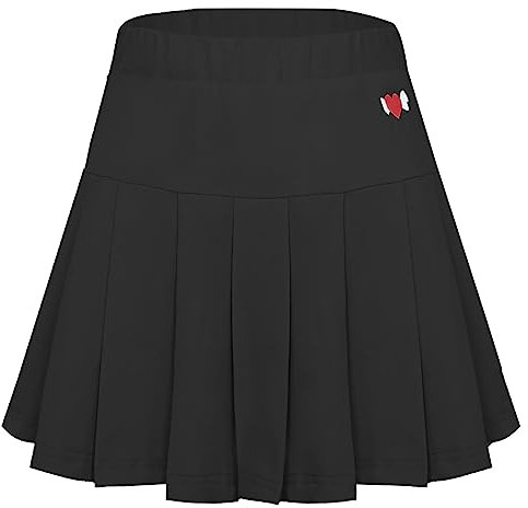 Plissee Rock Schuluniform Mädchen Kinder Tennisrock mit Hose Faltenrock Skater Skirt Schwarz Größe 140(134-140)