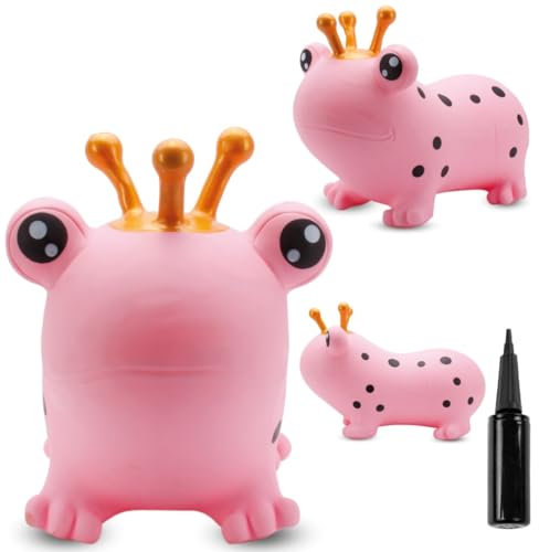 sun baby Hüpftiere ab 1 Jahr mit Pumpe aufblasbares Hüpfspielzeug aus Hochwertigem und Strapazierfähigem Gummi, Verschiedene Designs (Rosa Frosch)