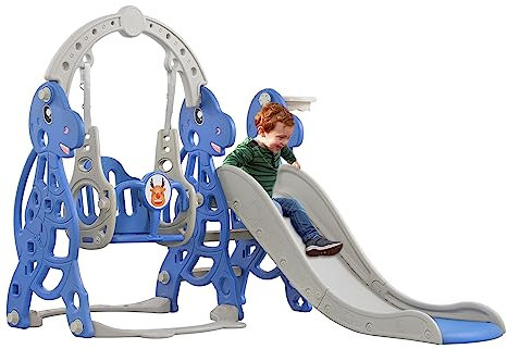 Yznahre Rutsche Indoor, 4 in 1 Kinder Spielplatz Kinderrutsche mit Rutsche Schaukel Basketballkorb Leiter, Faltbar Kleinkinderrutsche Gartenschaukel Kinderschaukel für Zimmer Outdoor, Typ B