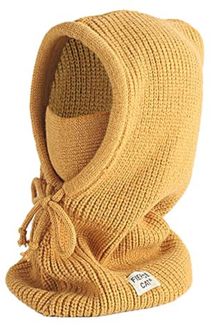JFAN 2 in 1 Wintermütze Kinder-Strickmütze Mütze Schal Set Mädchen Jungen Unisex Beanie Warm Gelb