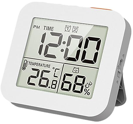 perfk Horloge de douche minuterie numérique étanche avec alarme, horloge murale de cuisine de salle de bain, Blanche