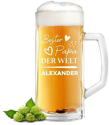 Bierglas Bester Papa der Welt - Bierseidel 0,5 L mit Gravur - Geschenk zum Vatertag - Bierkrug mit Name - zum Geburtstag und Jubiläum - für alle Bierliebhaber