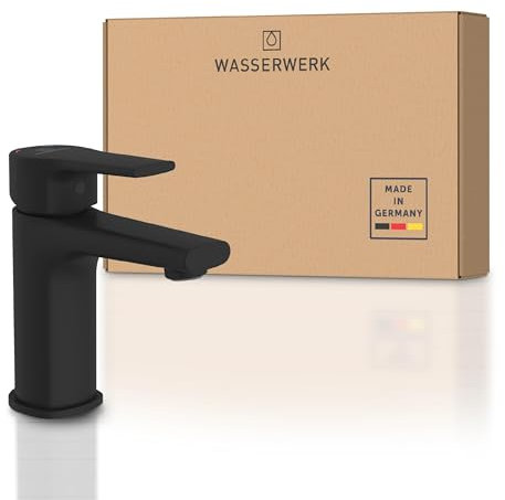 Wasserwerk Badarmatur WT13 | Armatur für Badezimmer Waschbecken | Wasserhahn Bad | Waschbeckenarmatur | Made in Germany | Schwarz