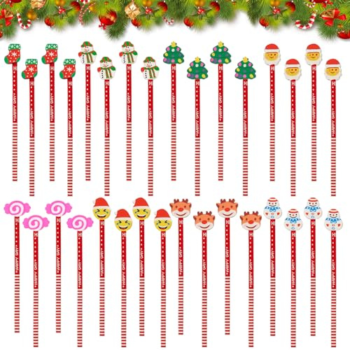 Crayons de Noël,32Pcs Crayon Noel avec Gomme,Crayon de Bois HB pour Enfants,Caoutchouc de Noël Bois Crayon Cadeau Noël Modèle Créatif,Stylo Noel Père Noël Arbres Bonhomme Neige Renne(Motif au hasard)
