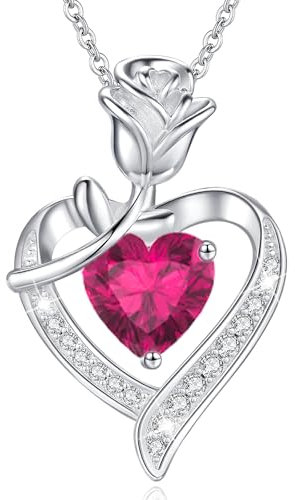 MISUMOR Halskette Damen mit Herz Anhänger Geburtsstein Schmuck Damen Weihnachten Geschenke für Frauen Freundin Mutter Geburtstag Valentinstag Hochzeitstag Muttertag Jahrestag,