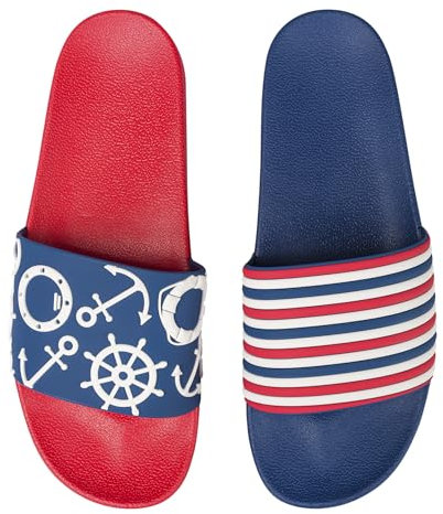 Dedoles Chaussure Homme Femme & Enfants Sandales Antidérapant designs amusants Livre Pizza Café Renard Lama Cadeau, Couleur: Rayures bleu marine, 46 EU
