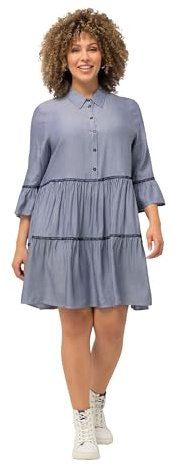 Ulla Popken Damen große Größen Übergrößen Plus Size Kleid, Stickereibänder, A-Linie, Hemdkragen, 3/4-Arm 827335