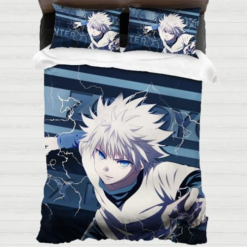 XYOK Anime Bettwäsche 135x200cm 3D-Drucken Killua Zoldyck Bettbezüge aus Atmungsaktivem Mikrofaser, Weiches Bettwäsche Sets,3teilig (Killua1, Single 135x200)