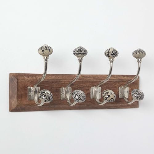 HOMESCAPES Porte-manteau mural décoratif, Patère murale vintage bois et métal, Blanc