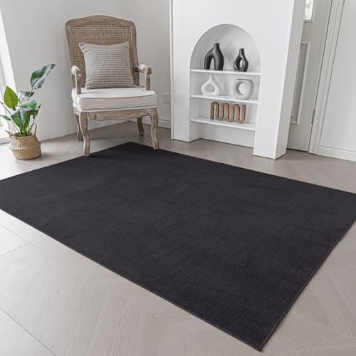 Evitany Teppich Wohnzimmer, Kurzflor Teppiche Pflegeleicht Anti-Rutsch Waschbarer Einfarbiges Teppich für Kinderzimmer Schlafzimmer,Lounge und Esszimmer (Schwarz/80x150cm)