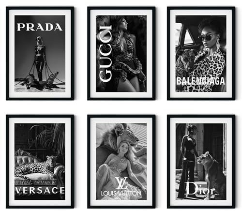 MJ-GRAPHICS® | Mood Poster Set Fashion Luxus - Schwarz-Weiß - Elegant, Luxuriös, Boutique Lifestyle, Coco - Dekorative Wandkunst Premium für Schlafzimmer Wohnzimmer - 6xA4 Kunstdrucke - ohne Rahmen