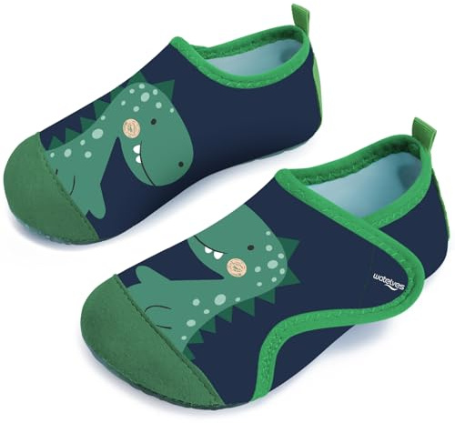 Kids Water Shoes Boys Toddles Baby Beach Shoes Swim Shoes Aqua Pool Swimming Socks Quick Dry Non-Slip for Children's Barefoot Shoes（Big Dinosaurs Dark Green20/21）