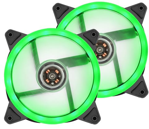 CERRXIAN Paquete de 2 ventiladores silenciosos LED Rojo, ventilador silencioso para computadora de 3 pines con rodamiento hidráulico eficiente de 120 mm para cajas de PC de (Verde)