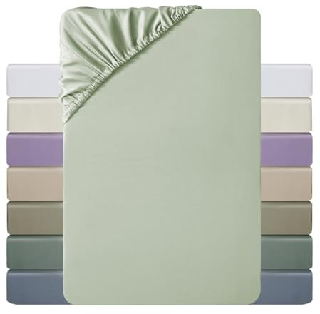 MILDLY Spannbettlaken 140x200 Satin, 100% Langstapelige Baumwolle Seidig Luxus Bettlaken Spannbettlaken bis 25cm Matratzenhöhe, Oeko-Tex Zertifiziert-SalbeiGrün