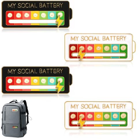 Demarsen 4 Stück My Social Battery Pin,Weiß+Schwarz Lustige Soziale Batterie Pins für 7 Tage,Soziale Batterie Emaille Pins für Rucksäcke Jacken Hüte Kleidung Geschenk