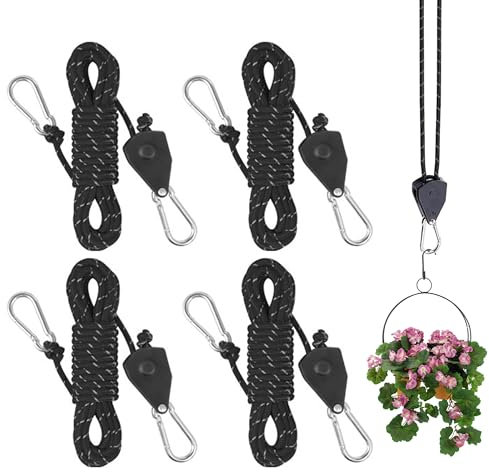 Reflective Tent Guy Ropes, 4Pcs Tent Guy Ropes with pulley 4M, Cord Tent Guide Rope with Aluminum Reflective Tent Guy Ropes with Pulley for Outdoor Camping Hiking Awning Tents (Black)