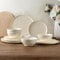 GBhome Steingut Geschirrset 6 Personen, 24-tlg Reaktive Glasur Handarbeit Geschirr Set, Mikrowellen- & Spülmaschinenfest Schüssel- und Teller Set, Gesprenkeltes Beige