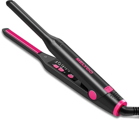 MELYDO Pencil Straighteners Mini Hair Straighteners and Curl 2 in 1, Thin Hair Straighteners for Woman Pixies, Bangs, Ceramic Coating with Adjustable Temperature, 9 Settings 90-220°C, Fast Heat up