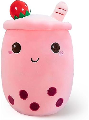Cute Boba Plush Soft Toys, 24cm Bubble Tea Plush Pillows, Small Pink Squeeze Mellows, Lovely Stuffed Animal, Plush Pillows for Boba Lovers, Plush Toy For Gift (24x12cm)