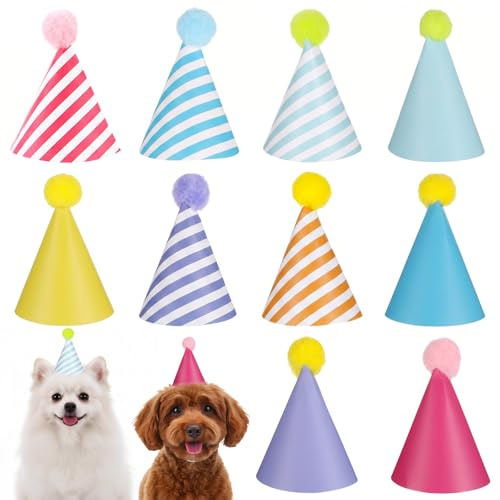 10pcs Partyhüte, Partyhüte für Kuscheltiere, Kleine Party hüte Kuscheltiere | Perfekt für Geburtstagsfeiern und Erwachsene (Einfarbig Gestreift)