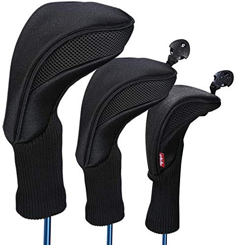 LONGCHAO Golfschlägerhauben für Driver 1, 3, 4, 5, 7, Fairway-Holz, Langer Hals, Neopren, mit austauschbaren Nummern, passend für alle Fairway- und Driver Clubs, 3 Stück