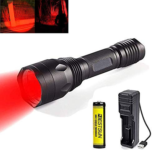 Linterna de luz roja, linternas con luz roja Antorcha de caza recargable 3X XP-E2 LED Modo único de largo alcance para visión nocturna y astronomía