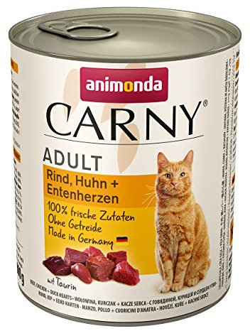 animonda Carny Katzen Nassfutter Rind + Huhn + Entenherzen (6 x 800g), getreidefreies Katzen Nassfutter ohne Zucker, mit frischen fleischigen Zutaten