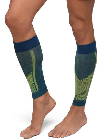 DANISH ENDURANCE Waden-Kompressionsstrümpfe ohne Fuß (1 | 3 Paar), 21-26 mmHg, Unisex, für Damen & Herren, 1 Paar Blau/Neongelb, L