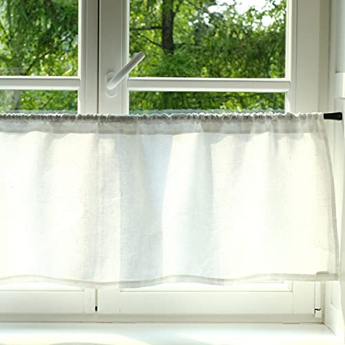 Varvara Home Rideau en Lin Blanc - Brise bise Lin - Rideau Court Lin - Rideau Brise Vue fenetre Lin - Petit Rideau Court Lin 35 (H) x 140 (L) cm