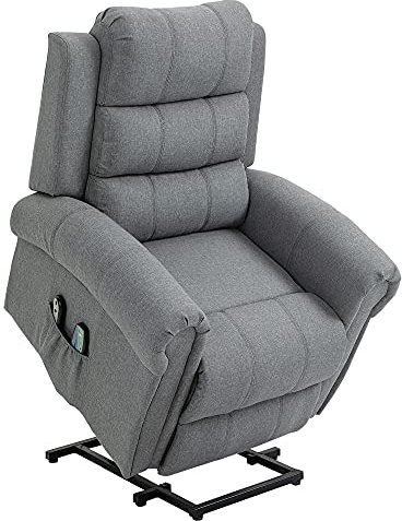 HOMCOM elektrischer Aufstehsessel Massagesessel mit Wärmefunktion Sessel mit Aufstehhilfe relaxsessel mit Fernbedienung Leinen Grau 90 x 91 x 106 cm