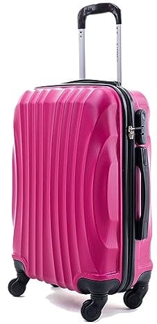 R.Leone Valigia da 1 pezzo Fino a Set 4 Trolley Rigido grande, medio, bagaglio a mano e beauty case 4 ruote in ABS 2037 (Fucsia, S Bagaglio a mano)