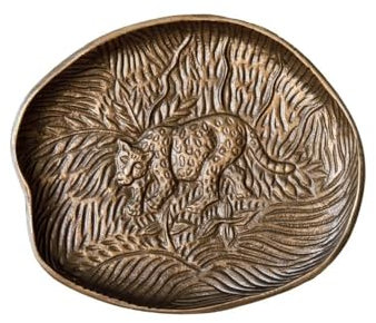Artesà Piatto da Portata Ovale, in Metallo Goffrato con Motivo Leopardato, 24 cm x 21 cm
