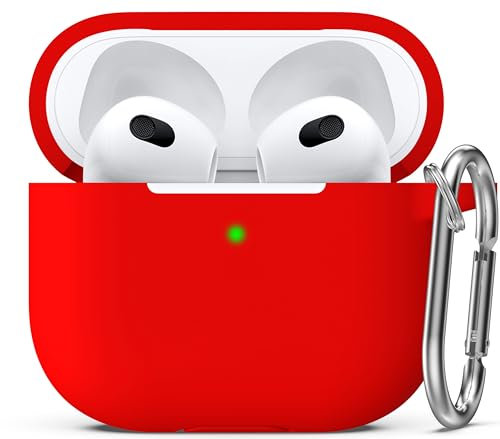 R-fun Kompatibel mit AirPods 3. Generation 2021 Ladecase-Abdeckung, Weiche Silikon-Schutzhülle Kompatibel mit Apple Airpod 3 Gen mit Schlüsselanhänger,Rot