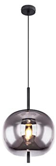 LED Pendelleuchte Rauchglas Kugellampe mit 30cm Lampenschirm, schwarz matt