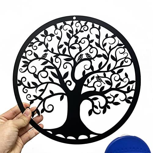 Yuzhuo Metall Baum des Lebens Wanddekoration Silhouette Kunst für Geschenk Geschenk Innen Außen Garten Haus Dekoration (Schwarz, 28x28cm)
