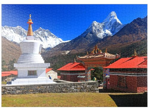 MyPuzzle Stupa in der buddhistischen Klosteranlage Tengpoche gegen Mount Everest - Premium 1000 Teile Puzzle - MyPuzzle Sonderkollektion von Puzzle Galaxy