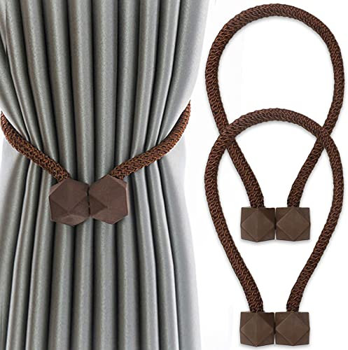 Yatinkim 2 Stück Magnetische Gardinen Raffhalter Outdoor Vorhang Halter Seil Moderne Stil Krawatte Dekorativer Wohnzimmer Schlafzimmer Braun