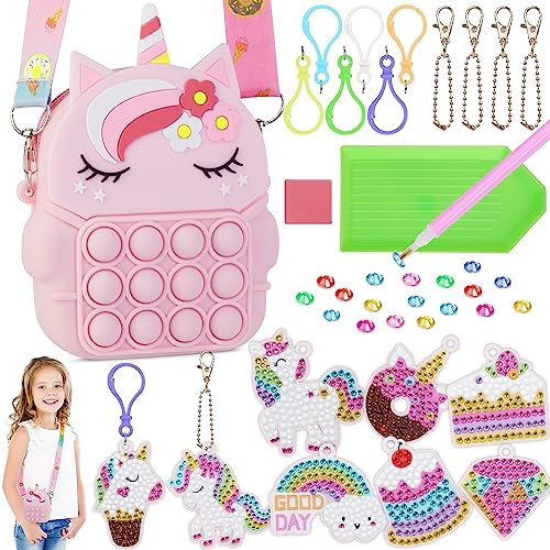 Joozmui Regalo Niña 4 5 6 7 8 9 10 Años, Pintura Diamante Juguetes Niña 4-10 Años Diamond Painting Kit Completo Manualidades Niños 4-10 Años Bolso Unicornio Niña 4-10 Años Juegos de Niñas (Rosa)