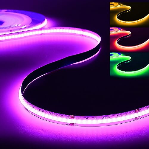 GEYUEYA Home COB LED Streifen 5M, WLAN RGBW (RGB+Warmweiss) LED Strips 24V, Dimmbar, Timing Funktion, Musik-Sync, Dekoration für Küchenschränke, Lagerschränke(Ohne Netzteil und Controller)