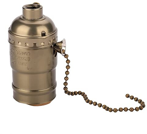 Hztyyier Zócalo de Luz Vintage con Cadena de Tracción Soporte de Base de Lámpara de Mesa de Escritorio de Aluminio para Bombillas Estándar E27 (Bronce)