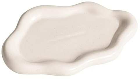 Qinlenyan Plateau à bijoux plaqué en céramique - Plateau de rangement pour bijoux - Motif nuage - Pour collier, bracelet, bague - Surface lisse - Accessoire photo - Présentoir de parfum - Blanc 1