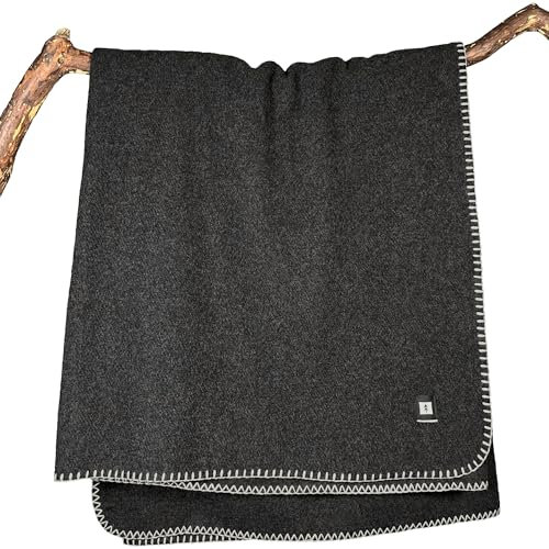 EKTOS Decke aus 100% Schurwolle, 127 x 152,4 cm, klein, ideal für Feuerstelle oder Lagerfeuer (Anthrazit, Überwurfgröße)