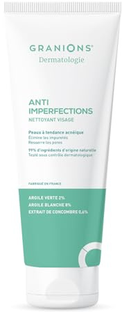 GRANIONS Nettoyant Visage Anti Imperfections - Nettoie, Hydrate & Purifie | Elimine les Impuretés & l’Excès de Sébum - Argile Verte, Argile Blanche, Vitamine C - Pour l'Acne - Résultats Prouvés - 150g