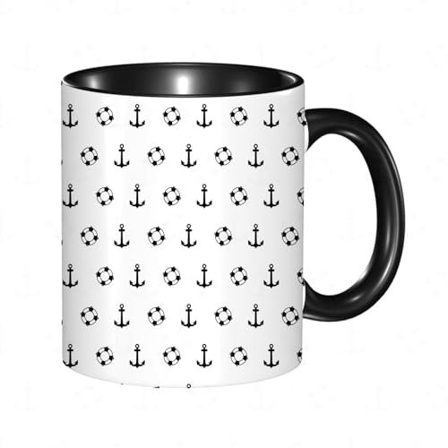 HRRASFAZF Ceramic Coffee/Tea Mug, 11 oz Funny Mugs,l, Thematic Maritime Objects Bell-Shaped Anchors and lifebuoys Model Navy Ocean H,Gifts for Mothers Day,Birthdays,Christmas,Valentines,Anniversaries