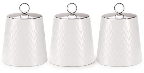 EHC Tea Sugar Coffee Canisters Set, Storage Jars with Easy Open and close Lids Airtight, Containers Canisters Jars Set of 3, White