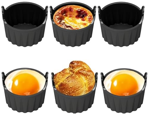 Air Fryer Eierformen, 6 Stück Silikonform Heißluftfritteuse, Muffinförmchen Airfryer, Anstelle Backpapier, Wiederverwendbar, Ofen und Mikrowelle, für Luftfritteuse, Backen, Pudding Eierkocher