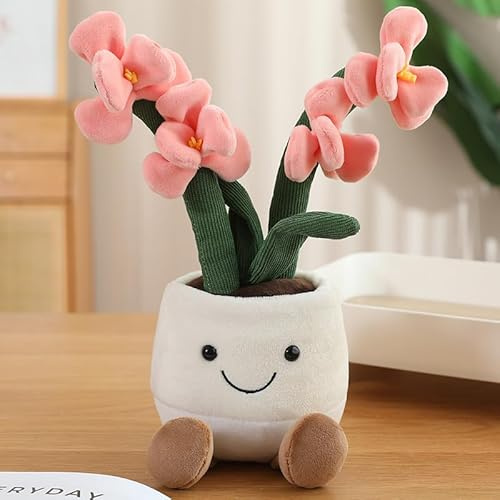 XIMEY Peluche Plante en Pot, Peluche Fleur Pot, Pot de Fleur Artificiel, Poupée Tournesol, Jouet Doux et Lavable, Cadeau pour Enfants Bébé Fille Garçon (Orchidées)