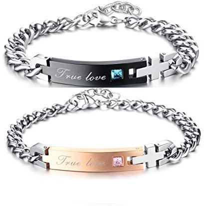 OIDEA Paar Armband aus Edelstahl: 2 Stück Partner Panzerkette Pärchen Armkette Armbänder mit Gravur Armreif Geschenk für Verliebte Damen Herren Paare True Love