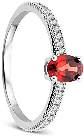 Orovi Damen Weißgold Verlobungsring Diamanten mit Garnet Solitärring Diamantring 9 Karat (375) Brillianten 0.20crt Amethyst 0.59 crt